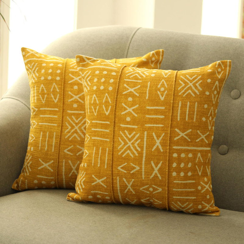Housses de coussin en coton fabriqués à la main Dakota Fields Goldenrod Fields (la paire)