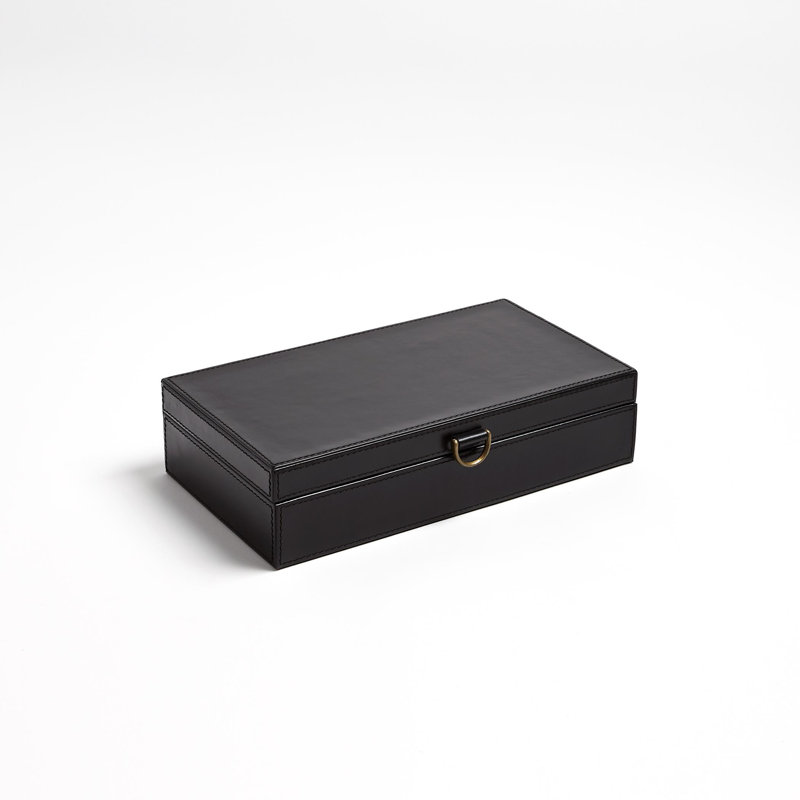 Boîte à bagues en cuir marbré, H 3,25 po x l 9 po x P 17 po, Noir