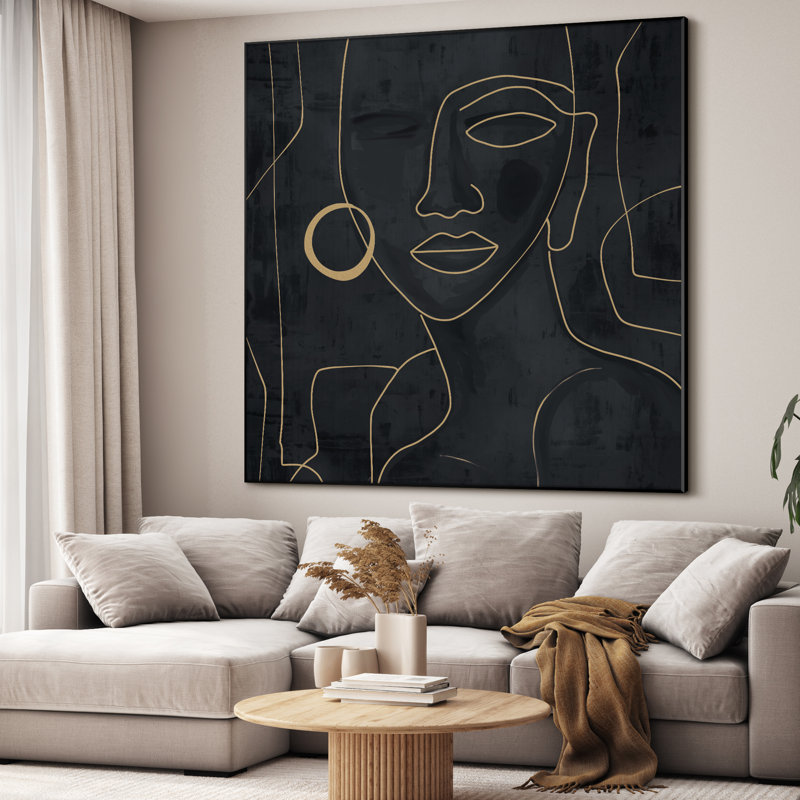 Extra Large Abstract Portrait Wall Art – Black and Gold Line Art Contemporary Decor for Living Room or Bedroom,Home Decor Extra Large Framed Wall Art Print (Framed Assembly Required)