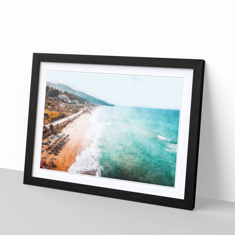 Beach & Seascape In Greece - Picture Frame Painting, 45cm H x 63cm W x 2cm D, Black