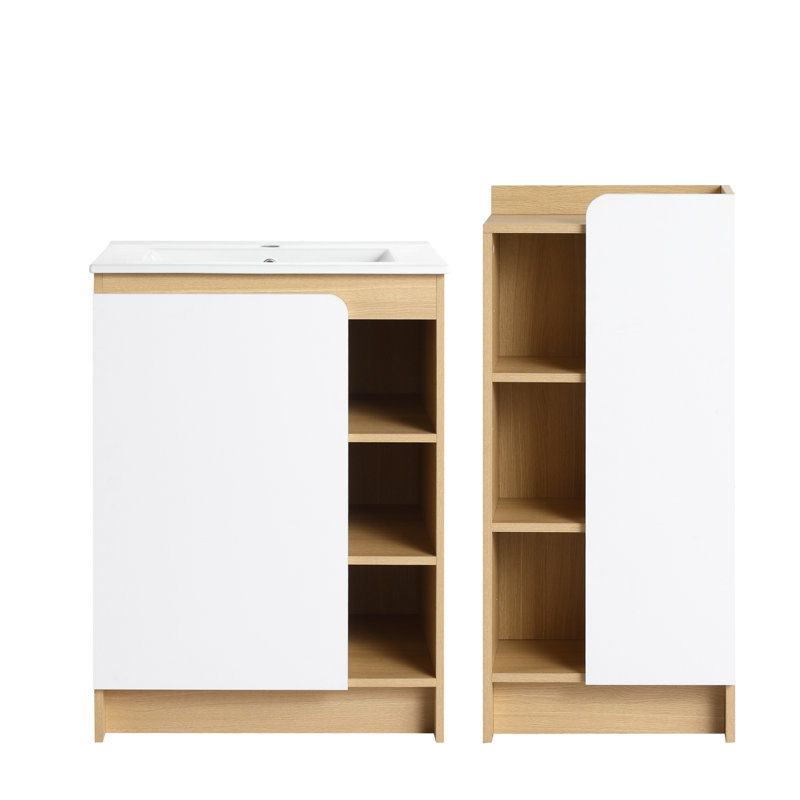 Ensemble de meuble-lavabo avec lavabo, rangement latéral 16 po, chêne clair
