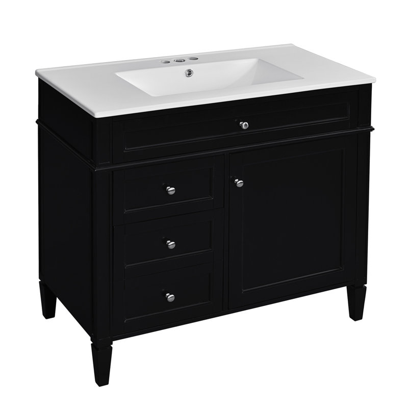 Meuble-lavabo noir avec espace de rangement spacieux - Glissières de tiroir modernes de 36 po avec rangement polyvalent, Noir