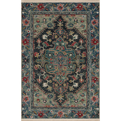 Dark-Toned Multi-Colored Traditional Motif Ethnic Patterned Fringed Vintage Decorative Rug