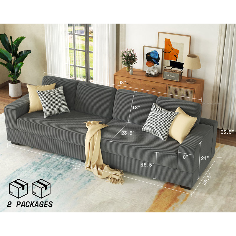 Birkley 112'' Corduroy Sofa, Gray