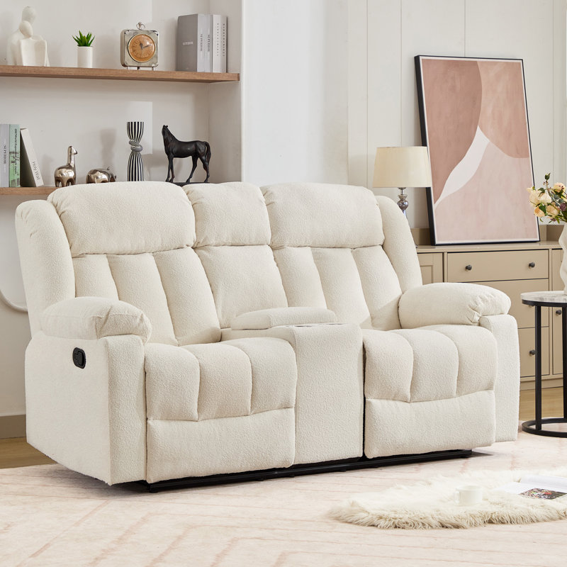 Berroa 2 Seat Recliner Sofa with Centre Console, Cream