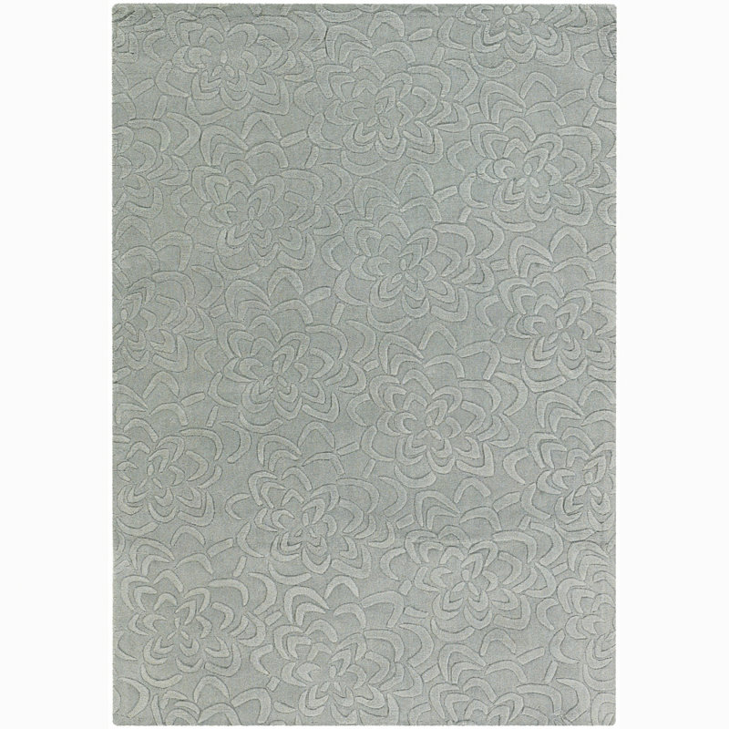 Kevinson Hand Tufted Wool Muted Blue Gray Loop Pile Cut High Low Floral Transitional Area Rug, Rectangle  7' x 10'