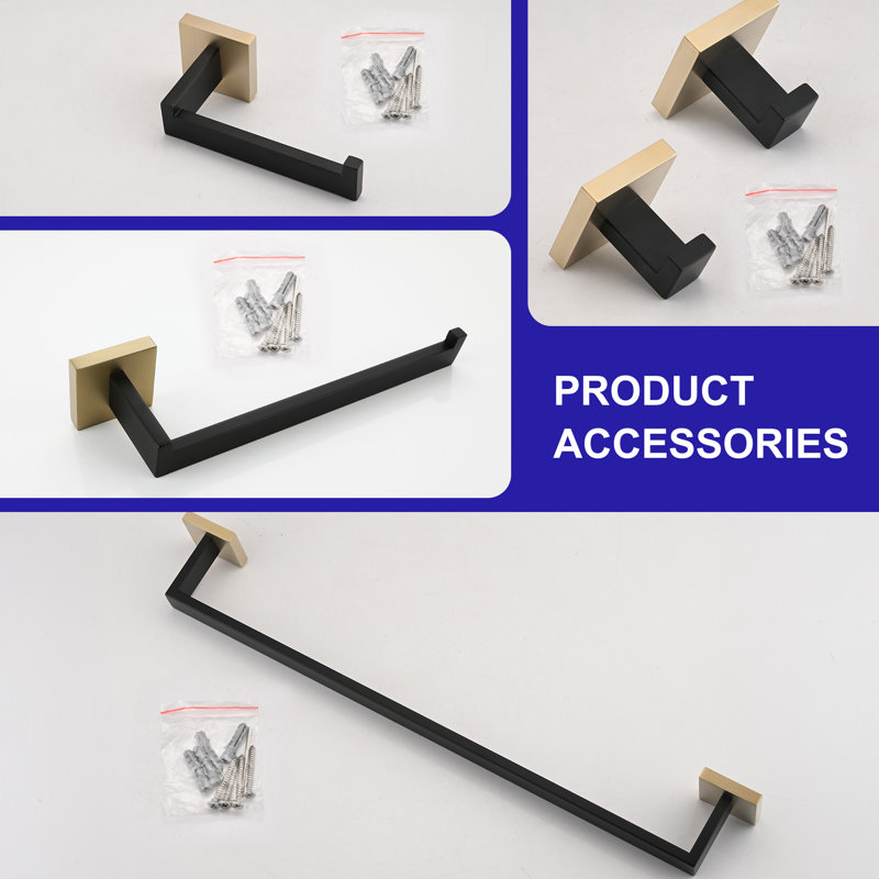 5 - Piece Bathroom Hardware Set, Gold+Matte Black