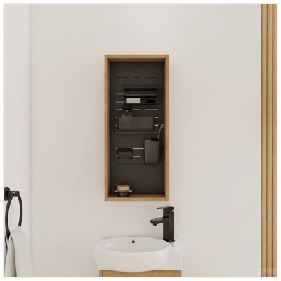 12'' Wall Mounted Storage Cabinet without door, Storage Cabinet with 4 DIY Accessories-Frosted Plastic Bins & Hooks,Plywood(MC239EIMO)