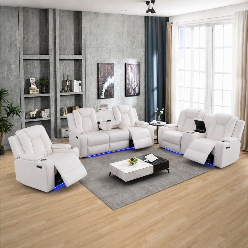Ensemble de canapé cinéma maison inclinable électrique 3 pièces (fauteuil, causeuse et canapé) - Similicuir avec technologie intelligente et éclairage ambiant