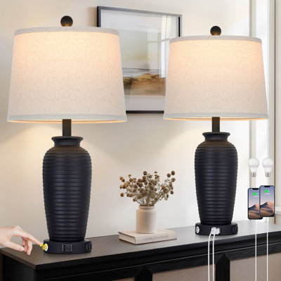 Allisan 24.3" USB Table Lamp Set with Touch Control and Bulbs
