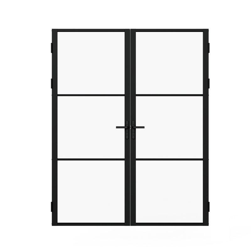 Porte-fenêtre double extérieure moderne à grille métallique noire, entièrement vitrée, pour maison, 64 po x 80 po