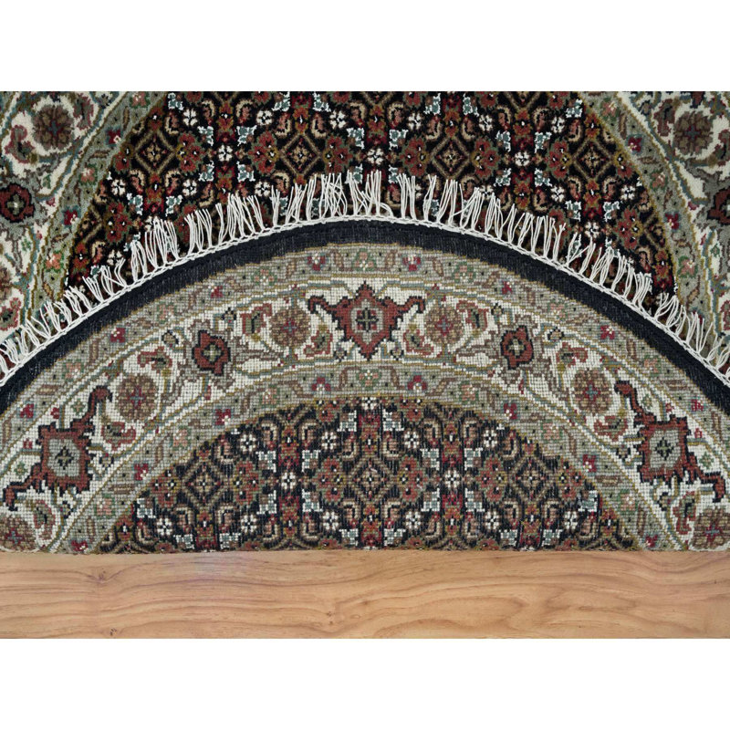 3'3"x3'3" Black Tabriz Mahi Fish Design 175 KPSI Hand Knotted Wool Unique Round Rug 0D47D264E38040BEBD37B51DD834BF32
