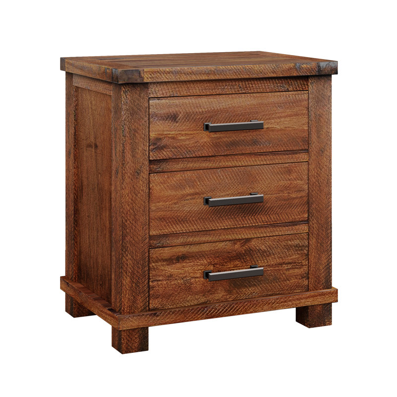 Table de chevet à tiroir simple en noyer clair avec tablette - Collection Vichy