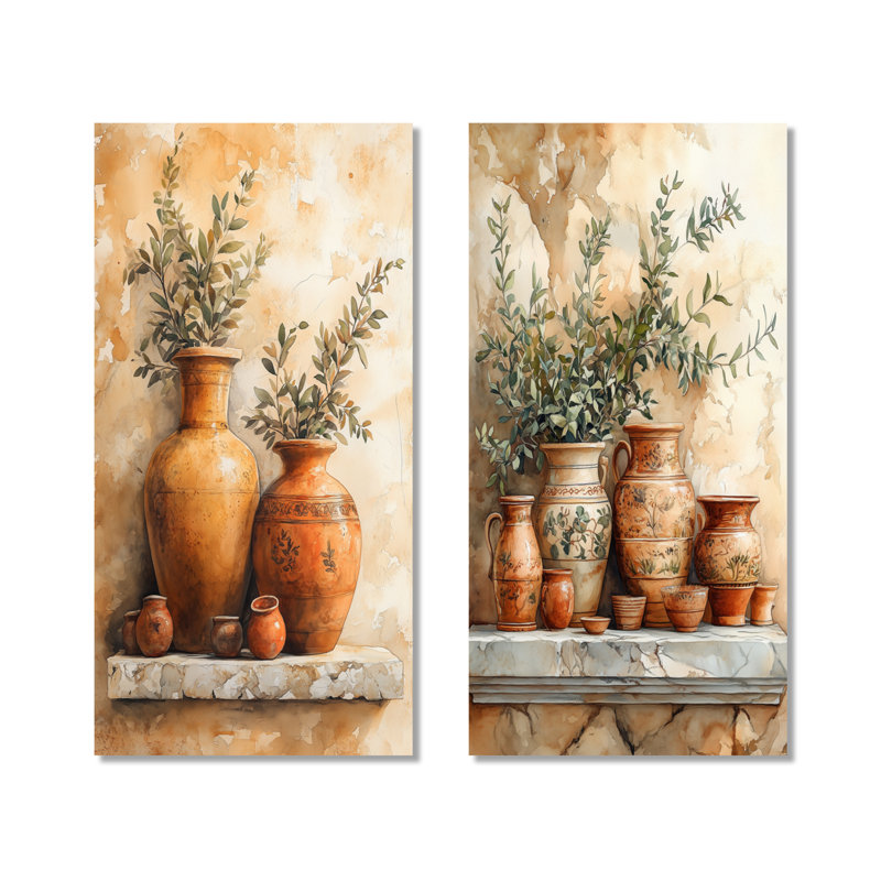 «Pottery Still Life», ensemble d'art mural 2 pièces, H 40 po x l 40 po, Toile tendue