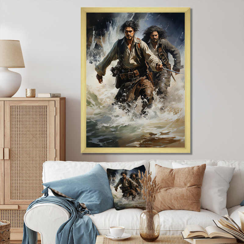 Pirate Swashbuckling Duel - Pirate Canvas Art Print, H 40 po x l 30 po x P 1,5 po, Encadrement doré