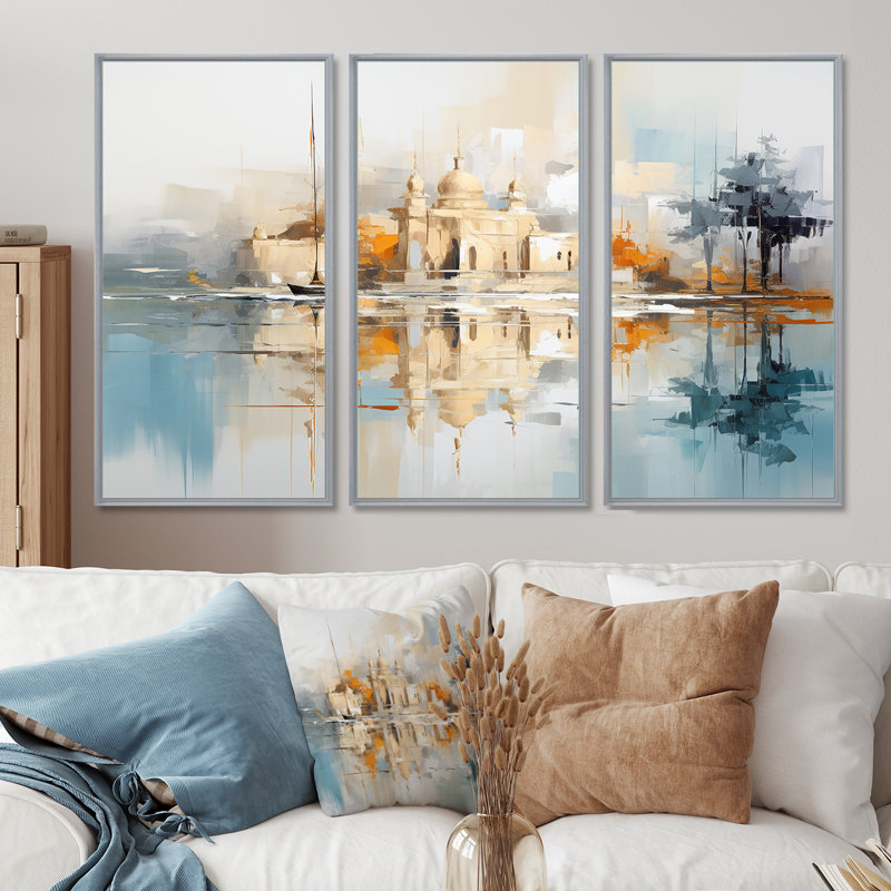 Ensemble d'art mural Plympton - City Buildings, Encadrement argenté, H 32 po x l 48 po x P 1 po