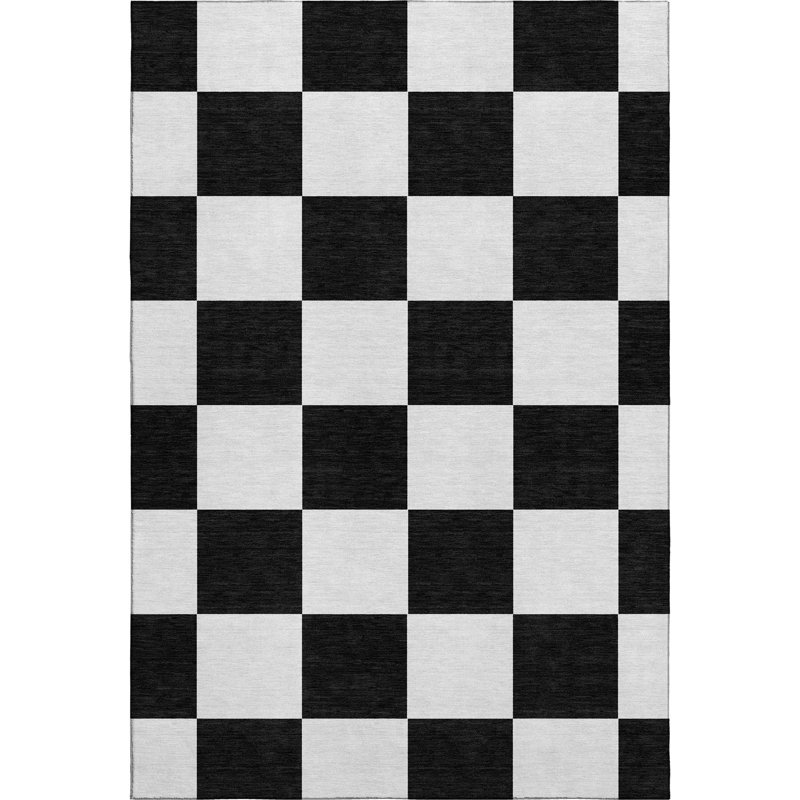 Tapis géométrique lavable à la machine de qualité supérieure Mayfield AMF2345, Noir, 9' x 12'