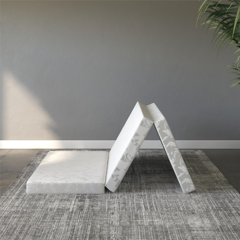 Twin White Floral 4-Inch Tri-Fold Innerspring Mattress