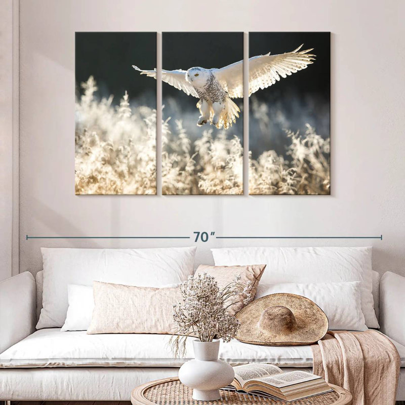 Chasse au hibou des neiges, H 32 po x l 50 po