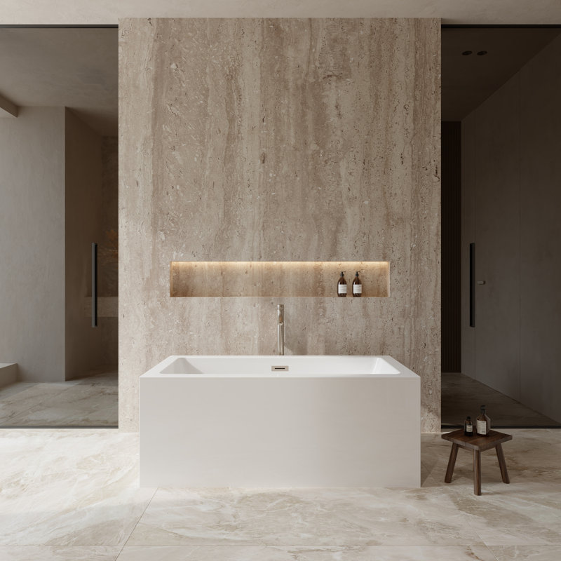 Melody 60'' x 29.5'' Freestanding Soaking Acrylic Bathtub with Faucet, Brushed Nickel