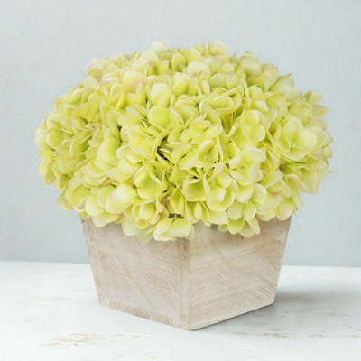 Synthetic Fabric Green Hydrangea Arrangement in Planter