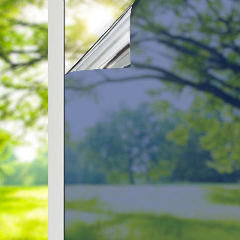 One Way Privacy with Heat Control Non-Wall Damaging Window Decal, 35.4'' H x 78'' W, Blue/Silver