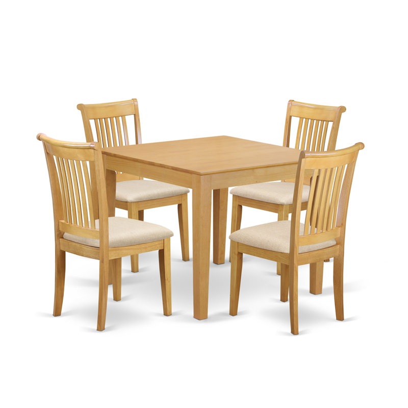 5 Piece Dinette Set for 4 Includes a Square Dining Room Table and 4 Linen Fabric Kitchen Dining Chairs, Oak