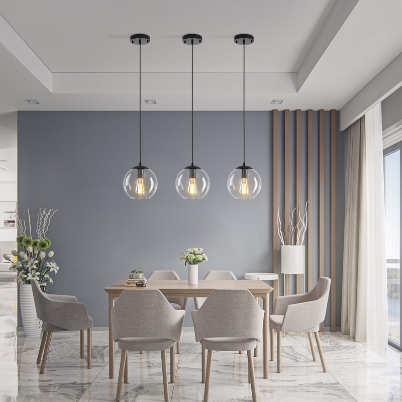 1-Light Globe Glass Single Pendant, Matte Black, 1