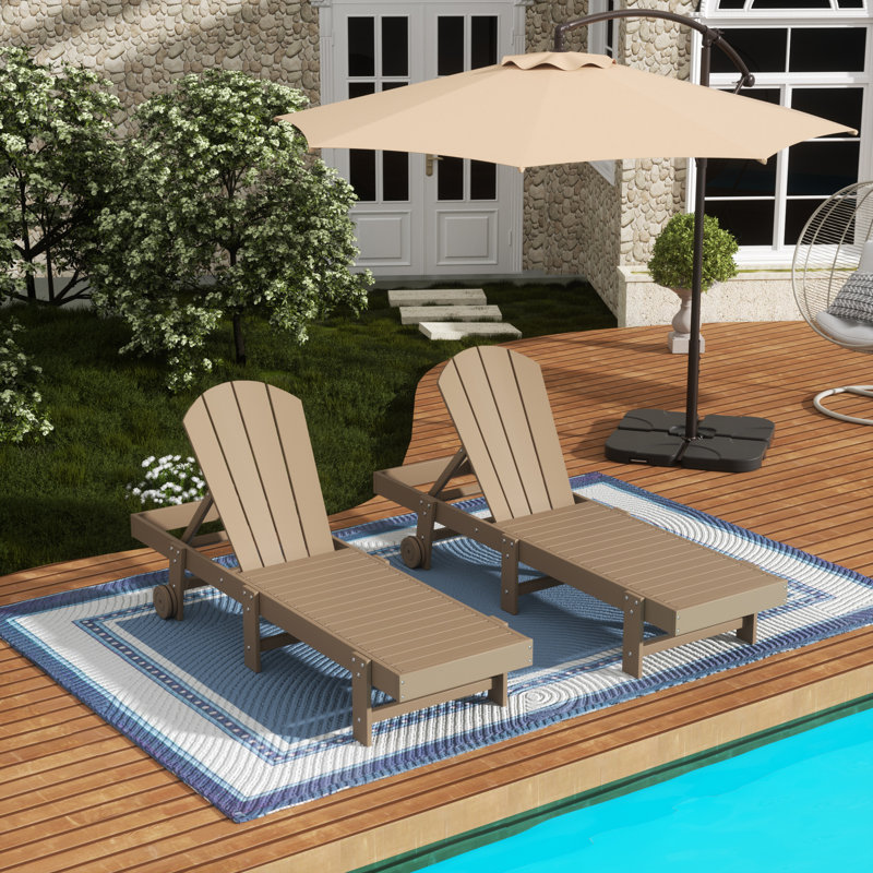 Laguna 77.6" Long Outdoor All-Weather Poly Reclining Chaise Lounge Set, Weatherwood