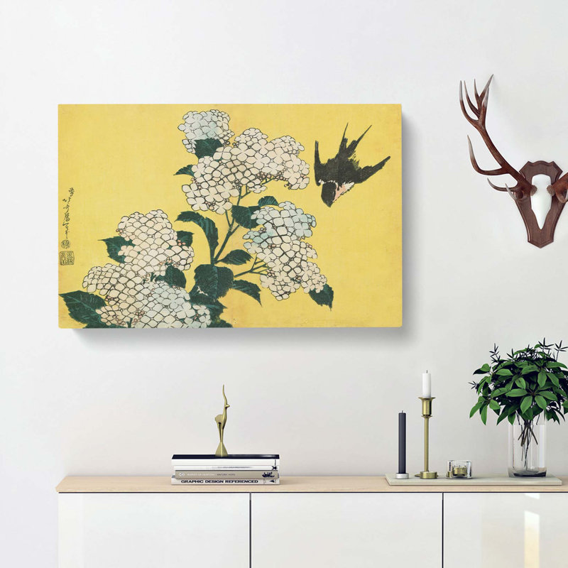 Hydrangeas and Swallow by Katsushika Hokusai - Wrapped Canvas, 35cm H x 50cm W x 3cm D