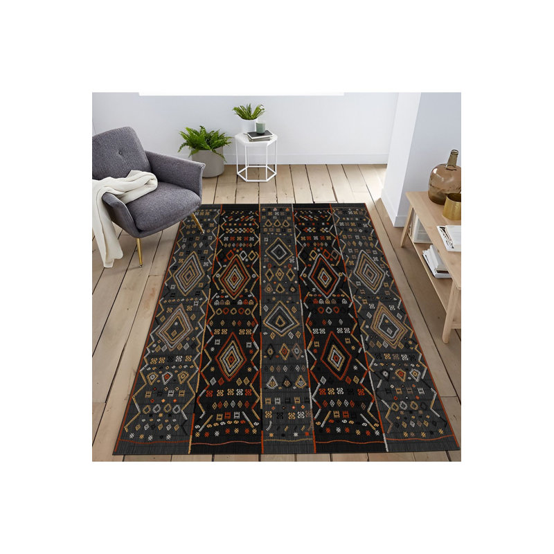 Tapis multicolore à motif géométrique moderne lavable à la machine, Tapis de couloir 2 pi 6 po x 6 pi 7 po inclus