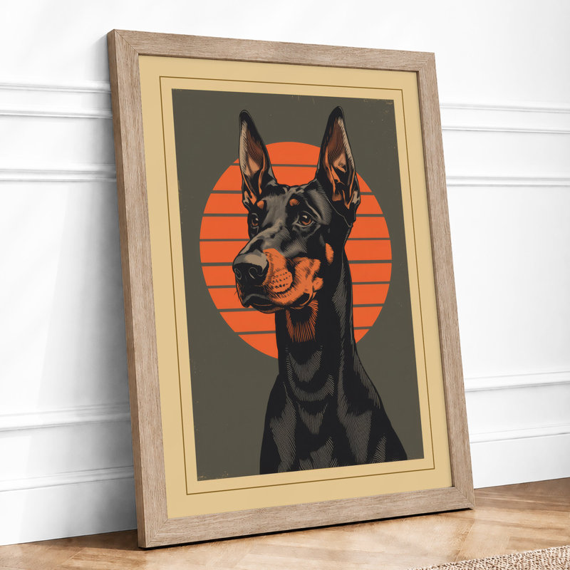 Doberman Rising Geometric - Framed Print, A1 - 84.1 x 59.4 cm, Oak