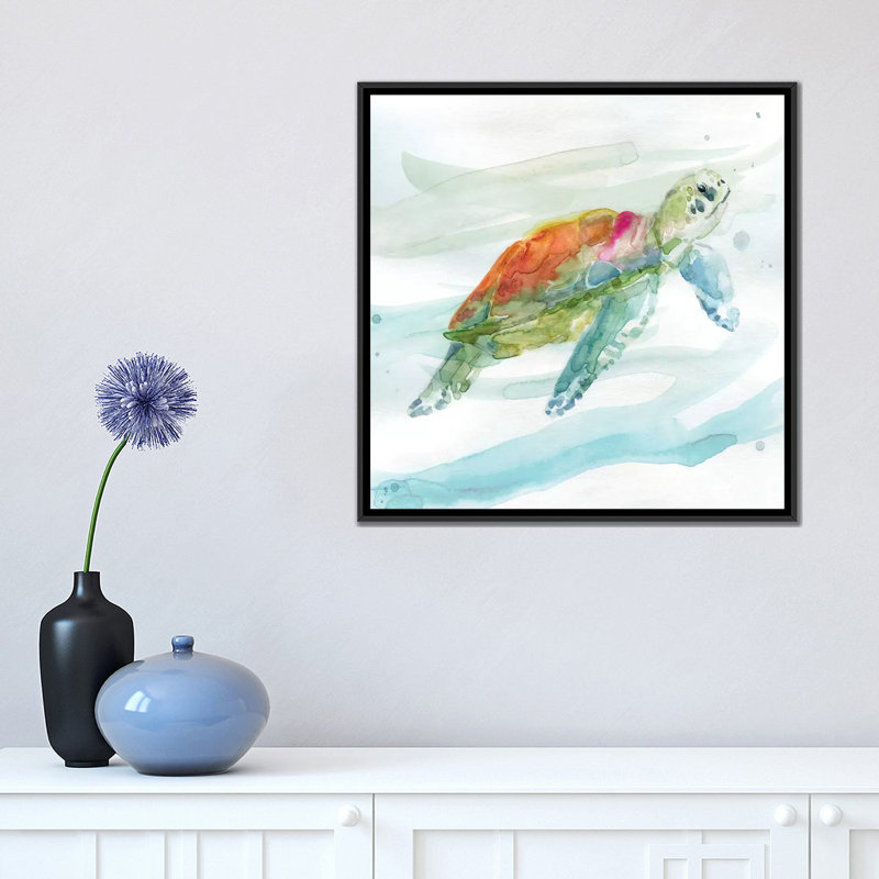 Tortue des tropiques I, H 18 po x l 18 po x P 1,5 po, Toile avec cadre noir, Pas de tapis