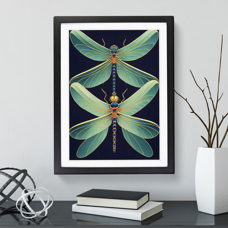 XC1022-1796X Delicate Dragonflies - Print on Canvas, 64cm H x 46cm W x 2cm D, Black Framed