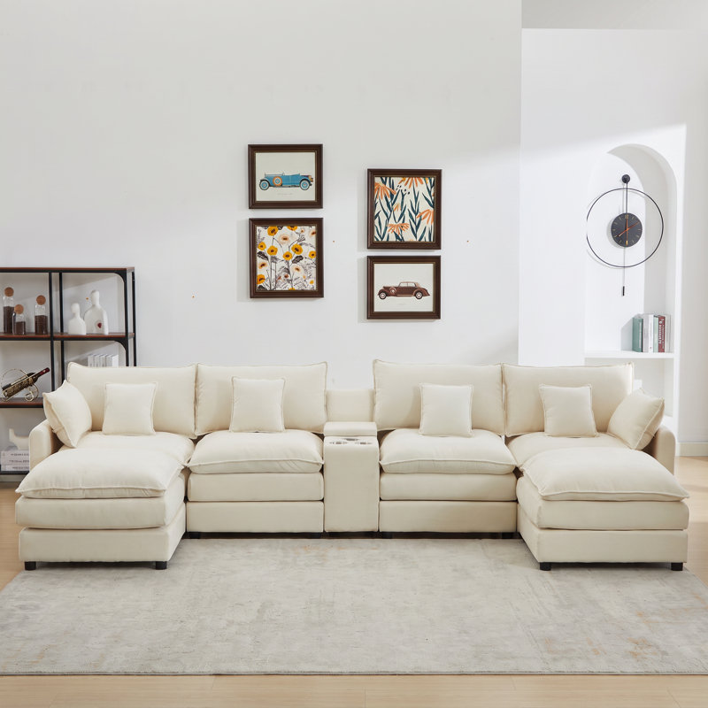 Multifunctional Sectionals with Storage, White Chenille Modern Family Home, White