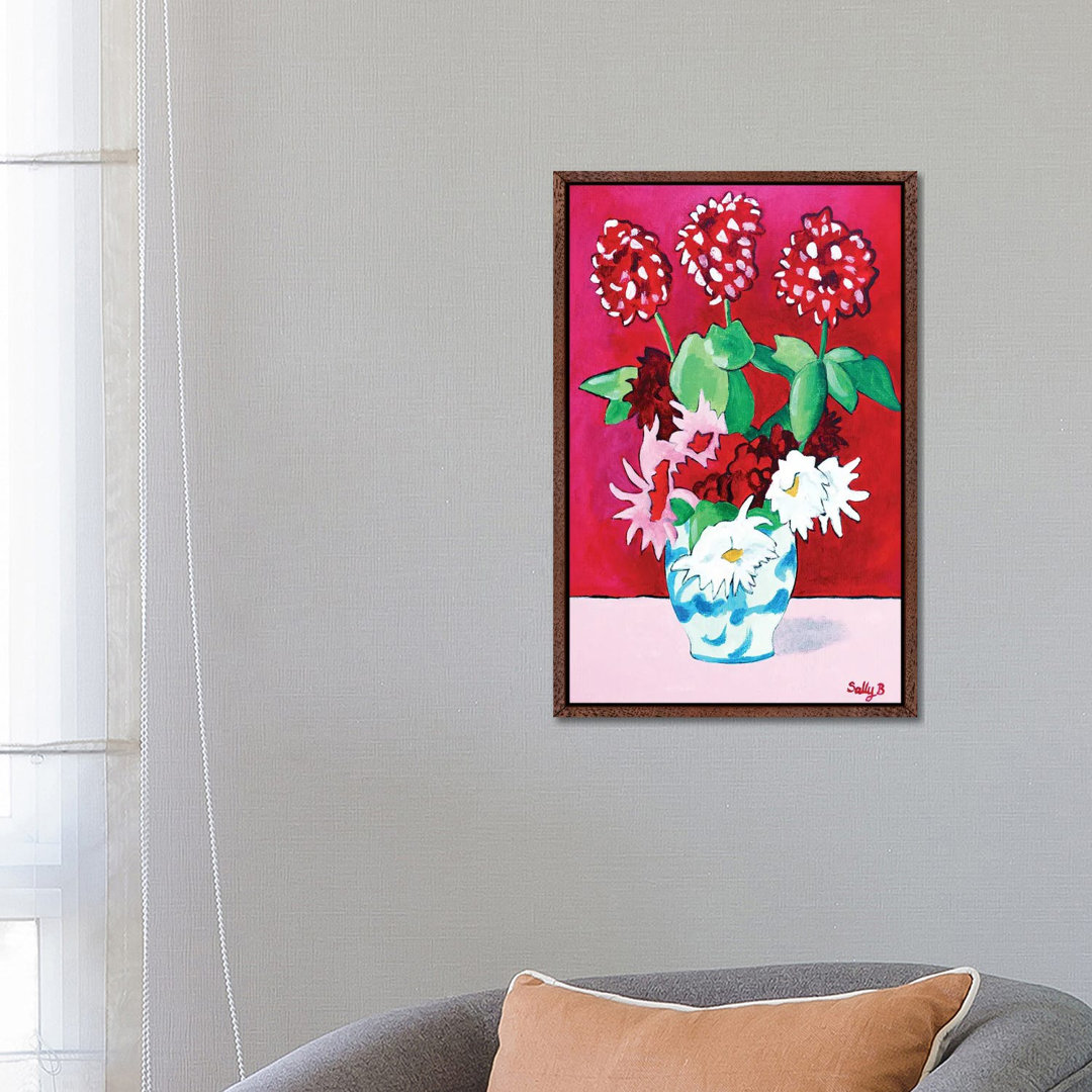 Geranium And Dahlia Bouquet von Sally B - Galerie-verpackte Leinwand Giclée auf Leinwand