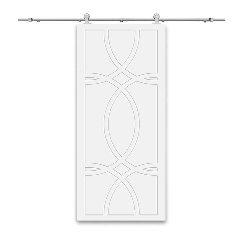 Porte de grange à panneaux et en bois manufacturé avec quincaillerie d'installation, 36 po x 80 po, Blanc