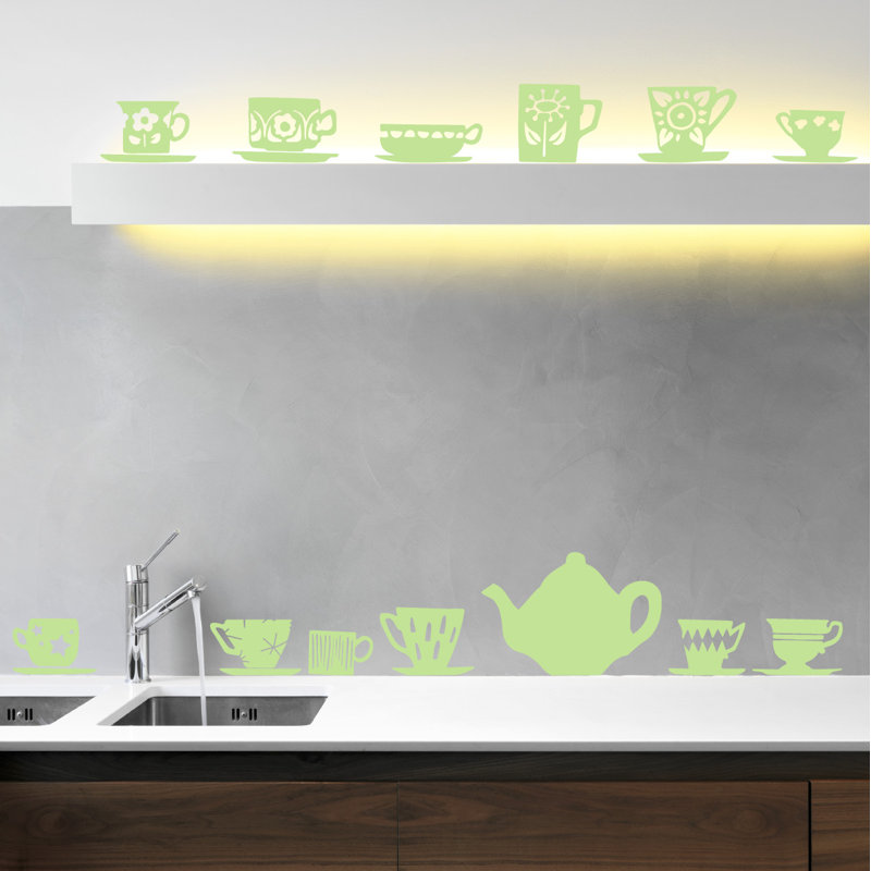 Décalcomanie murale tasses de thé, H 23 po x l 24 po x P 0,01 po, Tarte à la lime