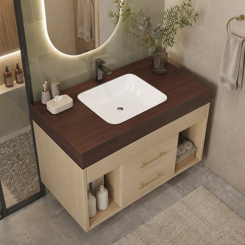 Ensemble de meuble-lavabo mural flottant 29,9 po, Walnut, Brown
