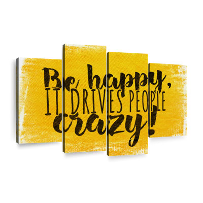 «Happiness Quotes Be Happy Quote I», reproduction sur toile 4 pièces par Sunshine Studio
