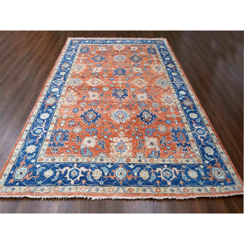 Tapis orange en laine New Age de conception unique 9 pi 10 po x 14 pi Yaiza