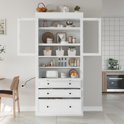 Armoire de rangement autoportante pour cuisine, armoire multifonctionnelle à 3 tiroirs, tablettes réglables et prise de courant pour la salle à manger et le salon