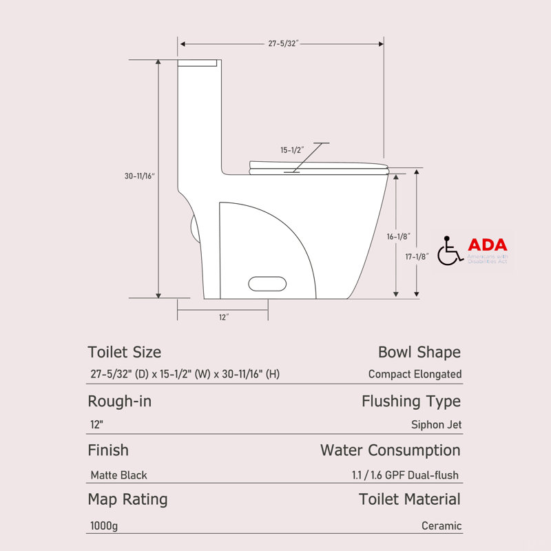1.1/1.60 GPF Dual-Flush One Piece Toilet, Water-Saving Elongated Comfort Height Floor Mounted, Soft Closing Seat, 1000 Gram Map Flushing Score Toilet