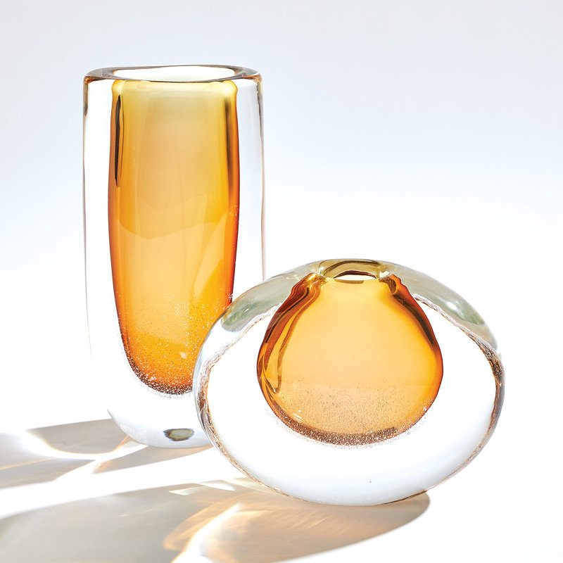 Micro Bubble Handmade Glass Table Vase, Amber/Clear