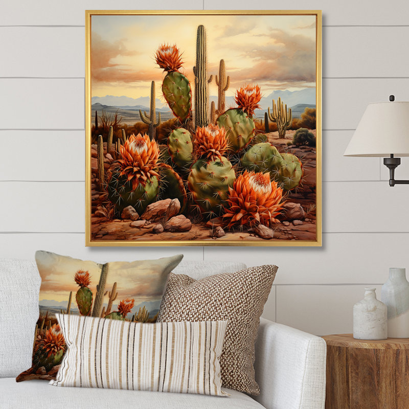 Cuivre, cactus dans le Nevada I - salon d'art mural Cactus, H 16 po x l 16 po x P 1 po, Cadre flottant doré