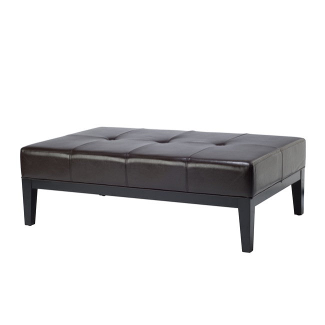 Repose-pieds capitonné rectangulaire en similicuir de 48,4 po de large Kamyrah, Brun
