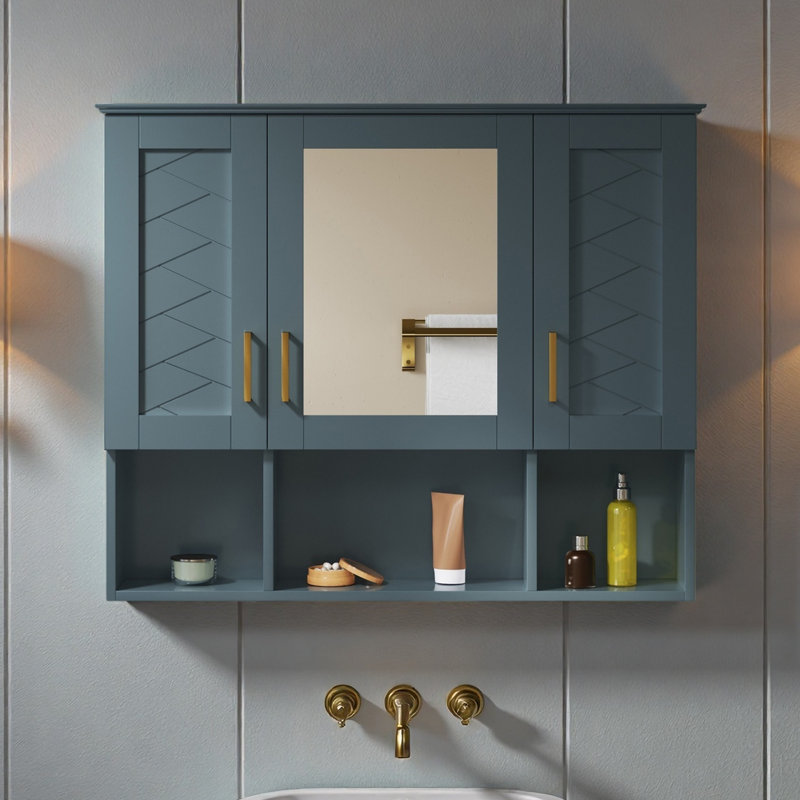 Armoire à pharmacie murale 35 po 2 en 1 avec tablettes réglables et portes à fermeture douce, miroir haute définition avec rangement pour meuble-lavabo de salle de bain