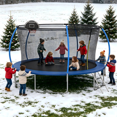 14-Foot Trampoline with Safety Enclosure Net for Kids & Adults, ASTM Certified Recreational Trampoline for Backyard Outdoor – Includes Basketball Hoop