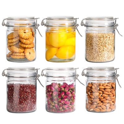 Airtight Glass Canister With Lid Set Of 6, 25Oz Food Storage Jar, Mason Jars, Storage Container With Seal Wire Clamp Fastening For Kitchen Fermenting