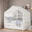 Lit pour enfant avec toit, rideaux, 2 tiroirs de rangement et 2 tablettes de rangement Montessori-939246782-939246780